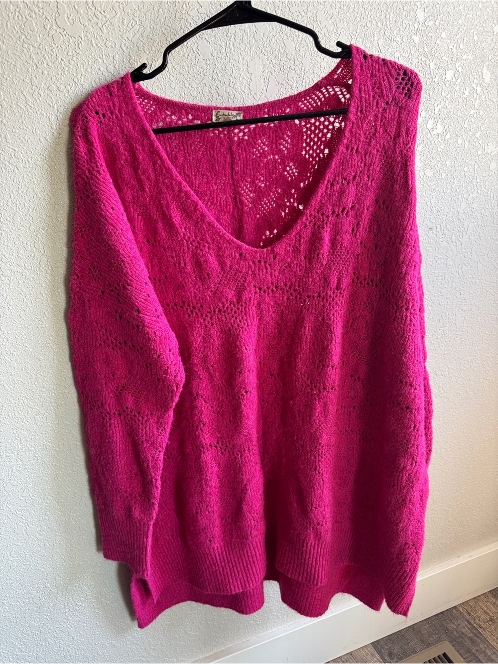 FP Intimately Hot Pink V-Neck Oversized Women's Sweater